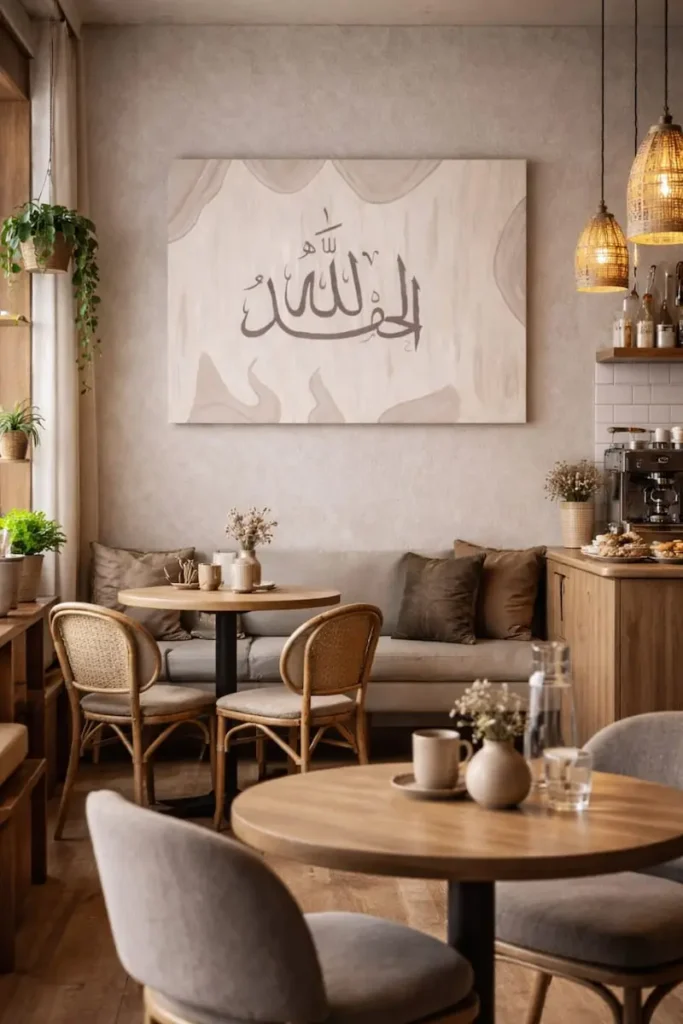 alhamdulillah arabic calligraphy wall art | handmade islamic canvas decor | neutral minimalist wall painting for living room & home